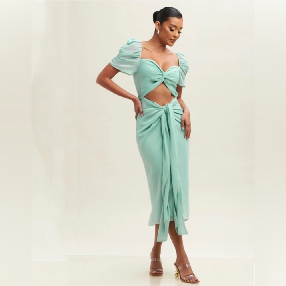 MINT TIE FRONT MIDI DRAPE DRESS